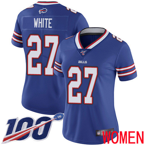 Women Buffalo Bills #27 Tre Davious White Royal Blue Team Color Vapor Untouchable Limited Player 100th Season NFL Jersey